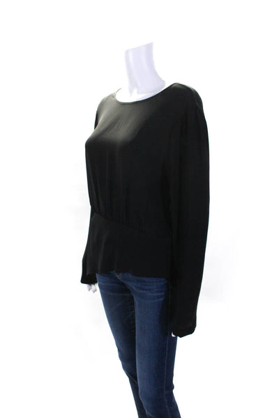 BCBGMAXAZRIA Women's V-Neck Long Sleeves Asymmetrical Sheer Blouse Black Size M