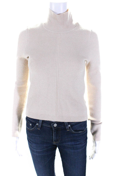 House of Harlow 1960 Women's Mock Neck Ribbed Long Sleeves Sweater Beige Size M