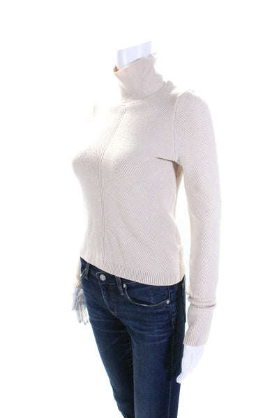House of Harlow 1960 Women's Mock Neck Ribbed Long Sleeves Sweater Beige Size M