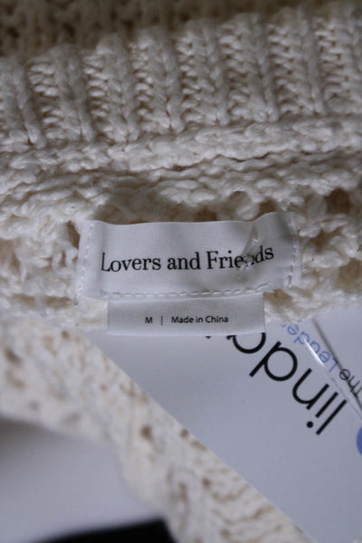 Lovers + Friends Women's Round Neck Long Sleeves Open Knit Sweater Beige Size M