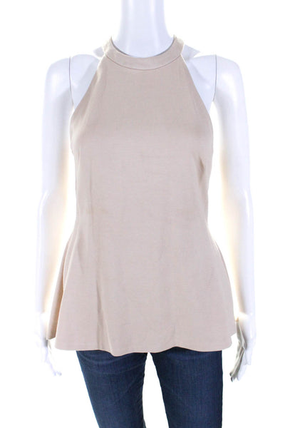 L'Agence Women's Round Neck Sleeveless Peplum Blouse Beige Size M