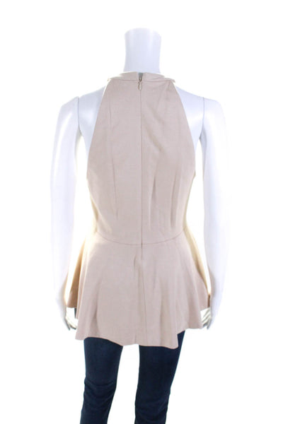 L'Agence Women's Round Neck Sleeveless Peplum Blouse Beige Size M