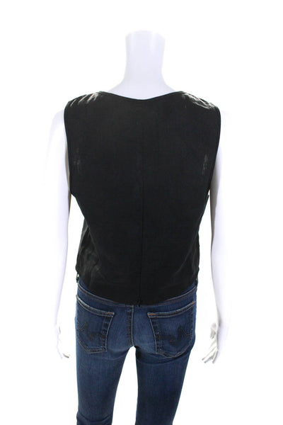 Hevron Womens Keyhole Cutout Crew Neck Sleeveless Top Blouse Black Linen Size 8