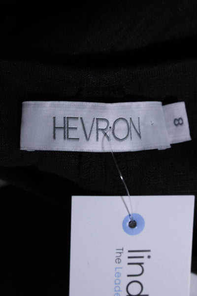 Hevron Womens Keyhole Cutout Crew Neck Sleeveless Top Blouse Black Linen Size 8