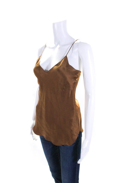 Nili Lotan Womens V Neck Spaghetti Strap Satin Cami Tank Top Brown Silk Size XS