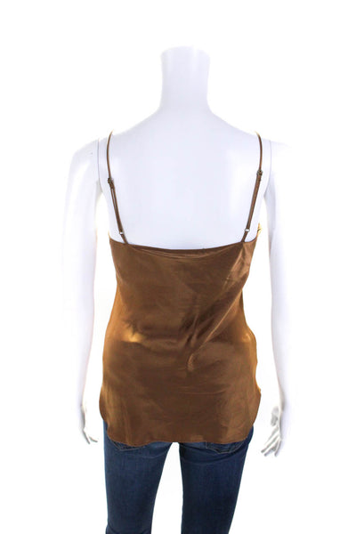 Nili Lotan Womens V Neck Spaghetti Strap Satin Cami Tank Top Brown Silk Size XS