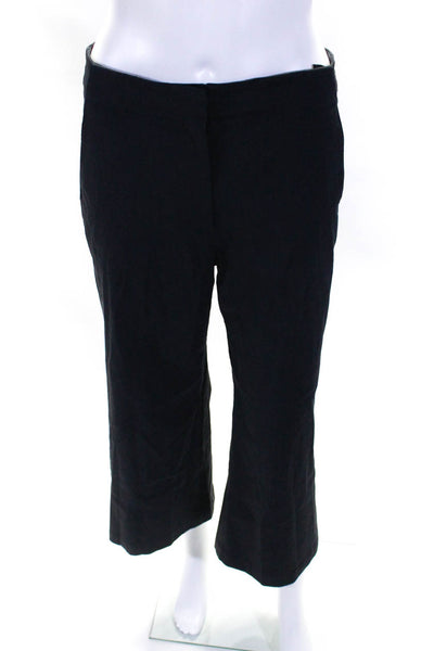 Theory Womens Mid Rise Wide Leg Cropped Pants Navy Blue Linen Size 4