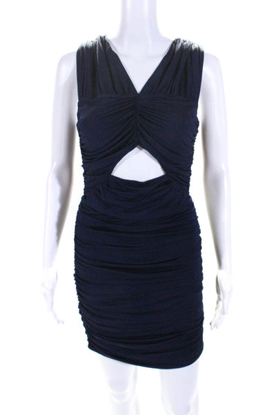 Love Shack Fancy Womens Ruched V Neck Sleeveless Mini Sheath Dress Navy Medium