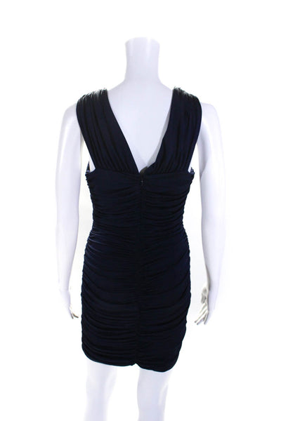 Love Shack Fancy Womens Ruched V Neck Sleeveless Mini Sheath Dress Navy Medium