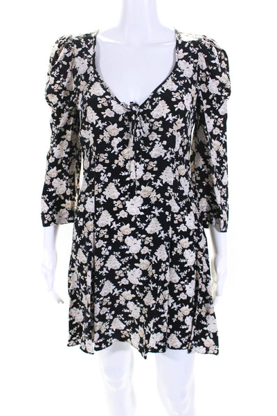 Love Shack Fancy Womens 3/4 Sleeve Tie Neck Floral Sheath Dress Black Size 6