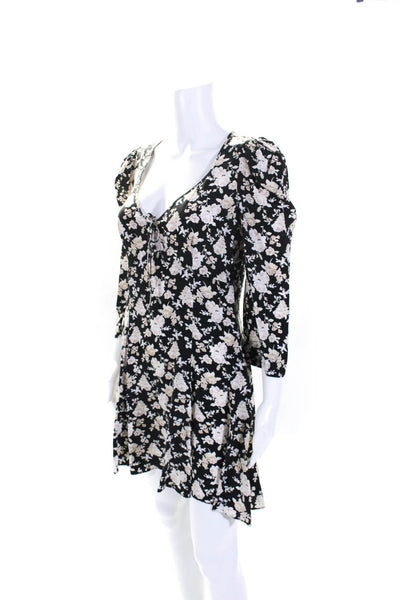 Love Shack Fancy Womens 3/4 Sleeve Tie Neck Floral Sheath Dress Black Size 6