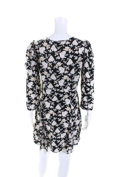 Love Shack Fancy Womens 3/4 Sleeve Tie Neck Floral Sheath Dress Black Size 6