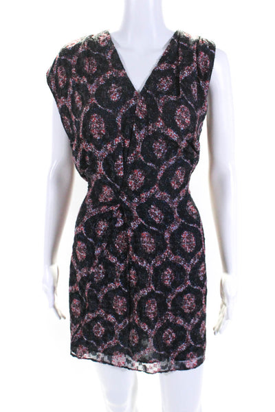 Isabel Marant Womens V Neck Sleeveless Tie Waist Shift Dress Navy Red Size FR 40