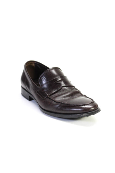 Tods Mens Almond Toe Flat Leather Penny Loafers Dark Brown Size 7