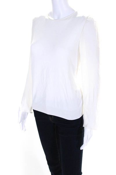 Theory Women's Round Neck Long Sleeves Ribbed Hem Pullover Sweater Cream Size M