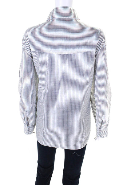 Karl Lagerfeld Womens Cotton Striped Patchwork Button Down Shirt White Size XL