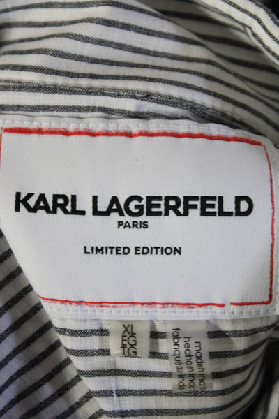 Karl Lagerfeld Womens Cotton Striped Patchwork Button Down Shirt White Size XL