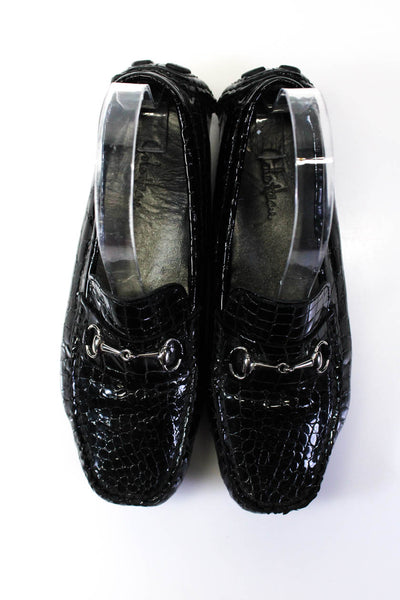 Cole Haan Womens Patent Leather Croc Print Slip On Loafers Black Size 6.5