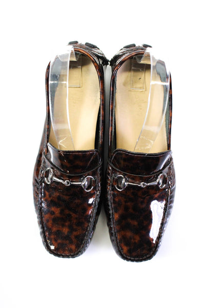 Cole Haan Womens Patent Leather Animal Print Slip On Loafers Brown Size 7