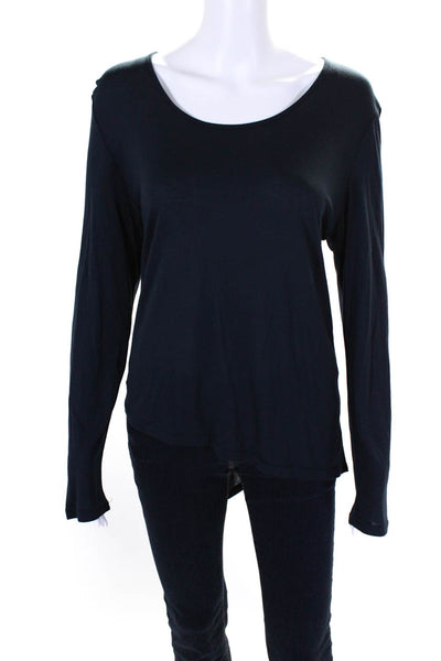 Haute Hippie Womens Scoop Neck Long Sleeve Thin Knit Top Blue Size Medium