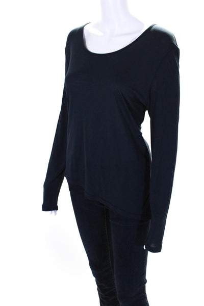 Haute Hippie Womens Scoop Neck Long Sleeve Thin Knit Top Blue Size Medium