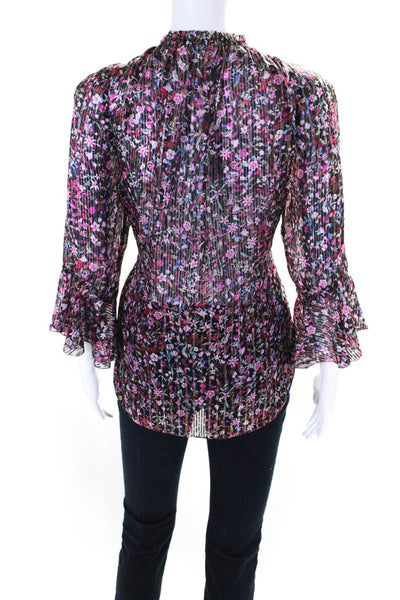 Elie Tahari Womens Abstract Print Long Sleeve V Neck Blouse Multicolor Medium