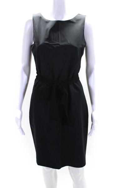 Theory Womens Wool Round Neck Sleeveless Zipped Belted Sheath Dress Navy Size 6