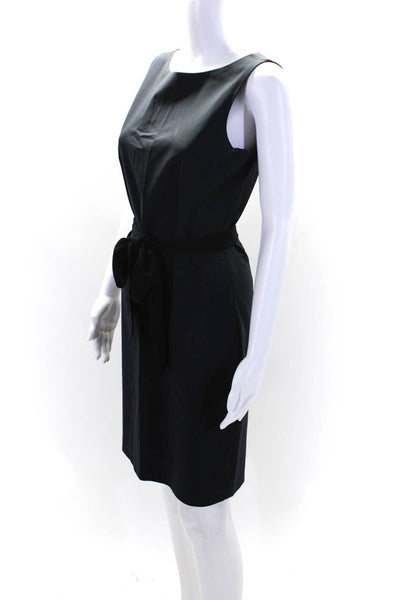 Theory Womens Wool Round Neck Sleeveless Zipped Belted Sheath Dress Navy Size 6