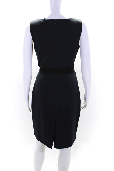 Theory Womens Wool Round Neck Sleeveless Zipped Belted Sheath Dress Navy Size 6