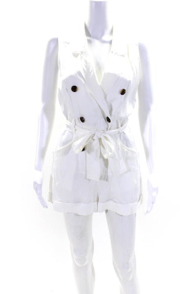 Reiss Womens Collared V-Neck Double Breasted Buttoned Belted Romper White Size 6