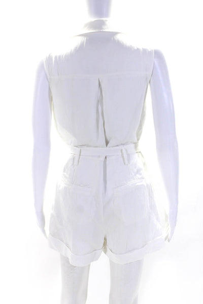 Reiss Womens Collared V-Neck Double Breasted Buttoned Belted Romper White Size 6