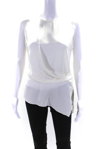 Theory Womens Silk Sleeveless Round Neck Draped Zipped Blouse White Size S