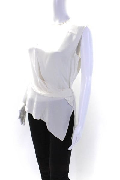 Theory Womens Silk Sleeveless Round Neck Draped Zipped Blouse White Size S