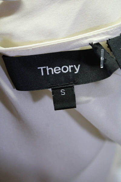Theory Womens Silk Sleeveless Round Neck Draped Zipped Blouse White Size S