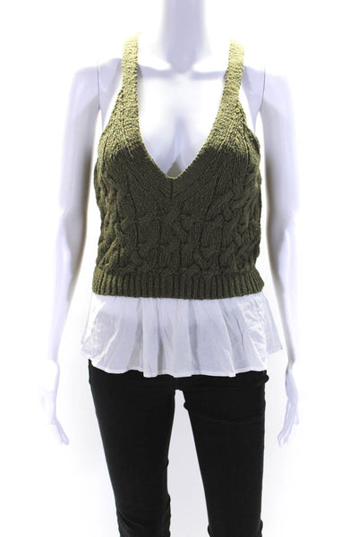 Anthropologie Womens Cotton Knitted Patchwork Sleeveless Sweater Green Size S