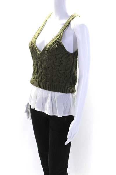 Anthropologie Womens Cotton Knitted Patchwork Sleeveless Sweater Green Size S