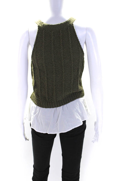 Anthropologie Womens Cotton Knitted Patchwork Sleeveless Sweater Green Size S