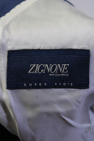 Zignone Mens Wool Notch Collared Long Sleeve 2 Button Suit Jacket Blue Size 42R