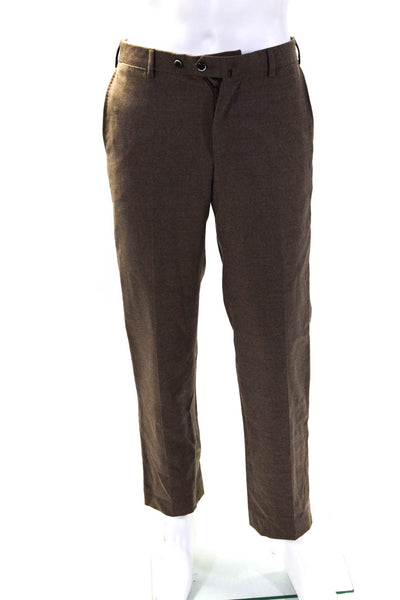 Howard Yount Mens Wool 4 Pocket Button Closure Straight Leg Pants Brown Size 46