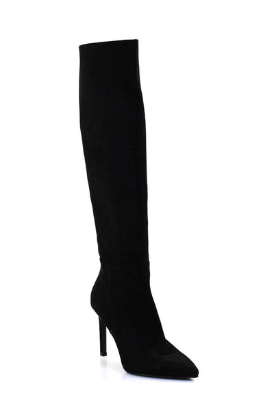 Open Edit Womens Side Zip Knee High Stiletto Heels Leather Black Size 7 US