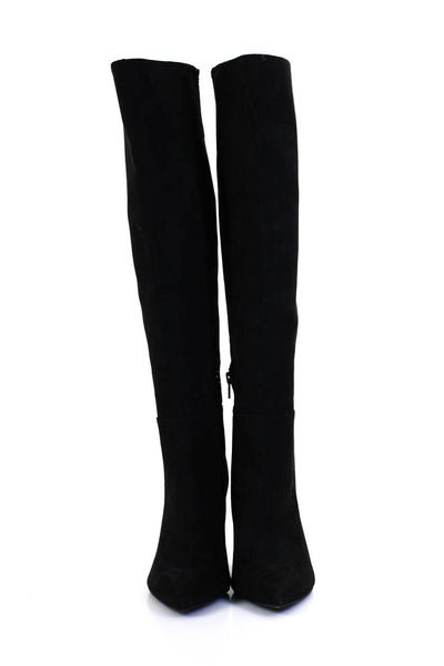 Open Edit Womens Side Zip Knee High Stiletto Heels Leather Black Size 7 US