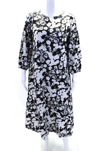 Everlane Womens Long Sleeve Double Slit Floral Print Maxi Dress Black Size 4