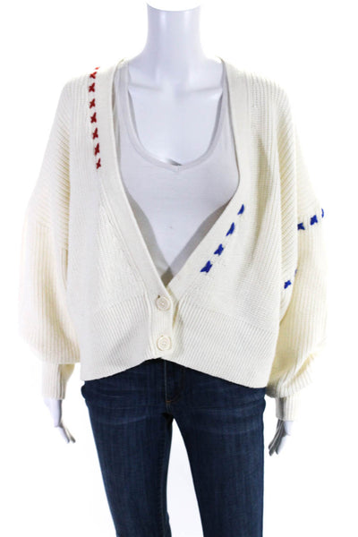 J.Ing Women's Long Sleeves V-Neck Ribbed Cardigan Sweater Cream Size S