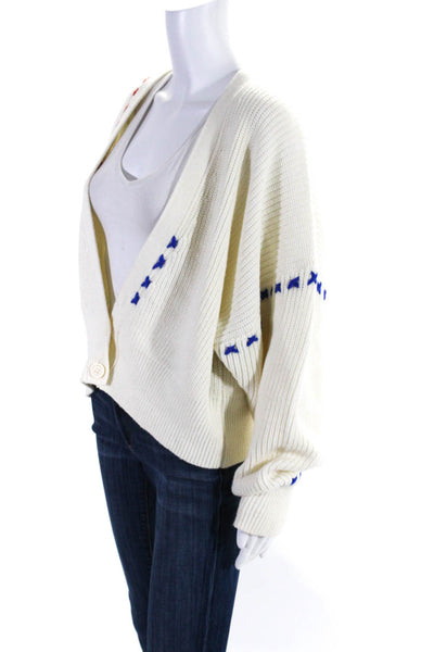 J.Ing Women's Long Sleeves V-Neck Ribbed Cardigan Sweater Cream Size S