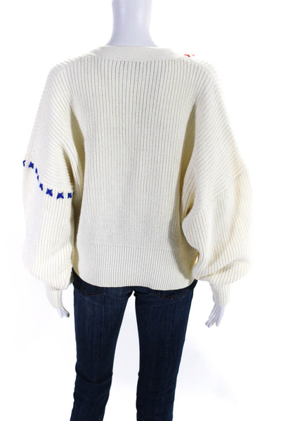 J.Ing Women's Long Sleeves V-Neck Ribbed Cardigan Sweater Cream Size S