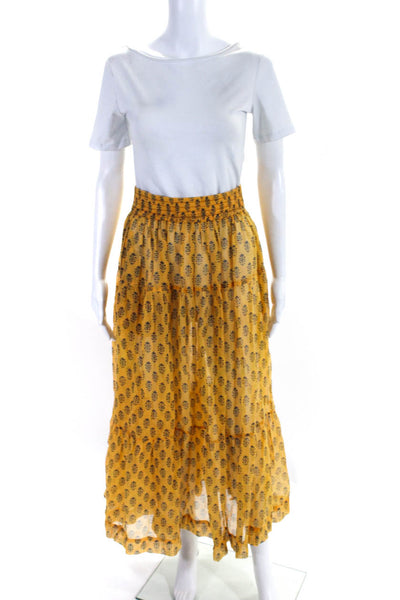 Valiante Womens Floral Print Elastic Waist Square Neck Skirt Set Yellow Medium