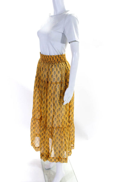 Valiante Womens Floral Print Elastic Waist Square Neck Skirt Set Yellow Medium