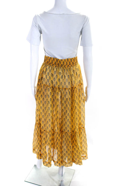 Valiante Womens Floral Print Elastic Waist Square Neck Skirt Set Yellow Medium