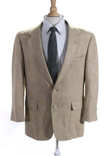 Hart Schaffner Marx Mens Front Pocket Two Button Knit Blazer Beige Size Medium