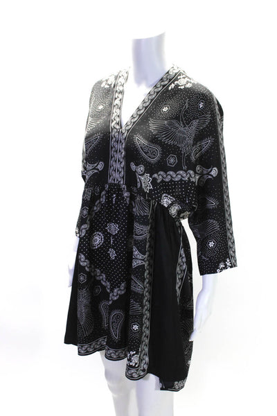 Sandro Paris Womens Paisley Print V-Neck Long Sleeve Pullover Dress Black Size 1